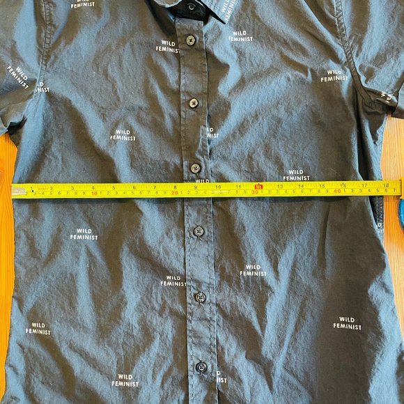 Wildfang Black Wild Feminist Short Sleeve Button Down Shirt Size S - Picture 6 of 11